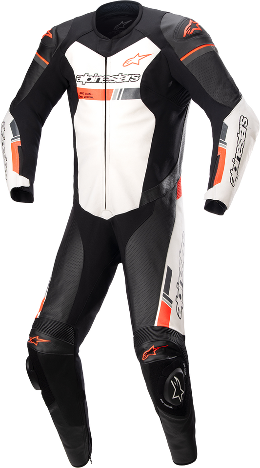 Alpinestars GP Force Chaser 1-Piece Leather Suit – Black, White & Red Fluo, US 48 / EU 58