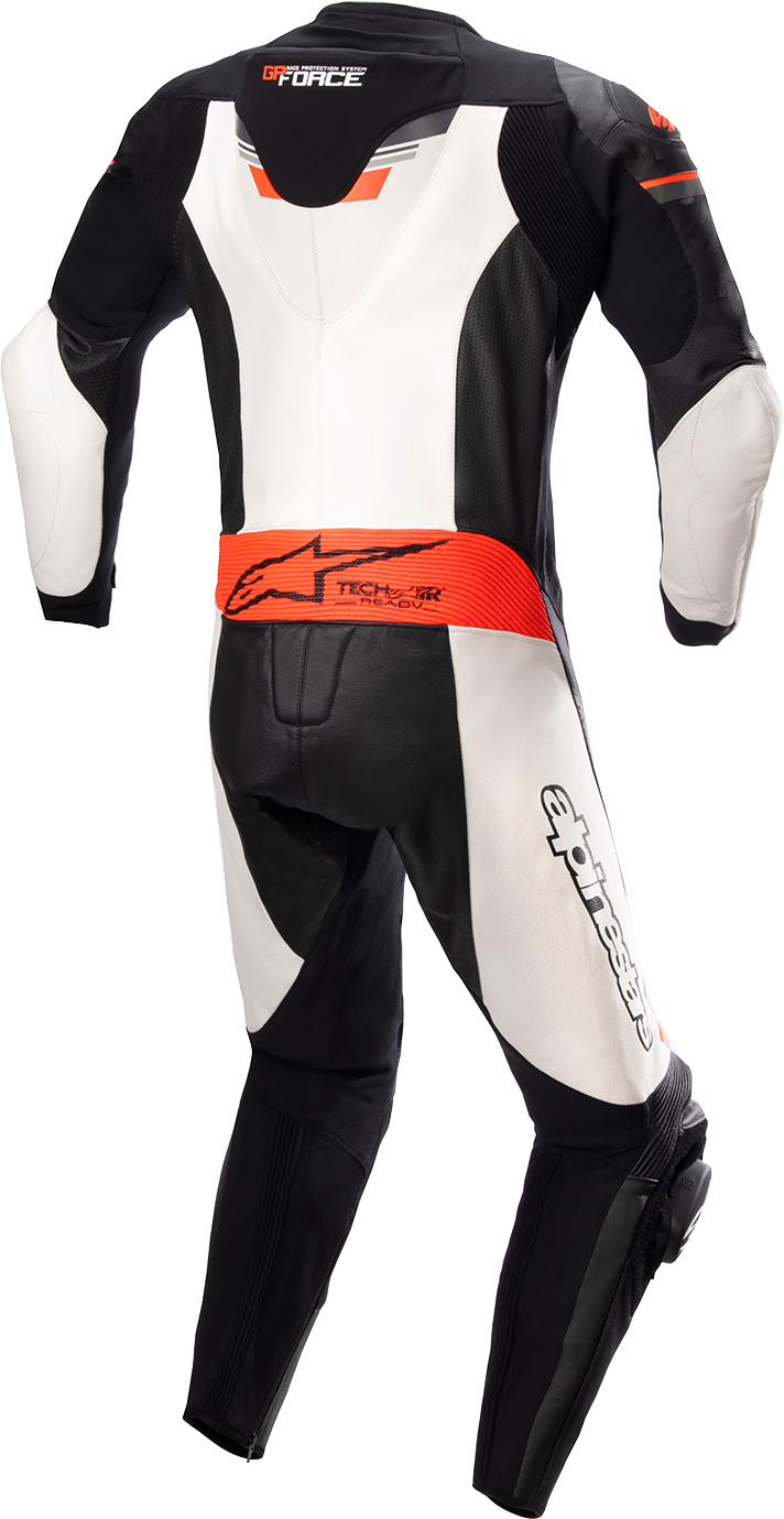 Alpinestars GP Force Chaser 1-Piece Leather Suit – Black, White & Red Fluo, US 48 / EU 58