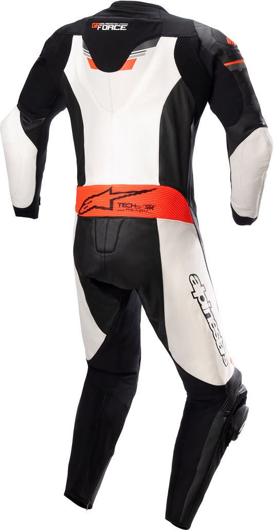 Alpinestars GP Force Chaser 1-Piece Leather Suit – Black, White & Red Fluo, US 48 / EU 58