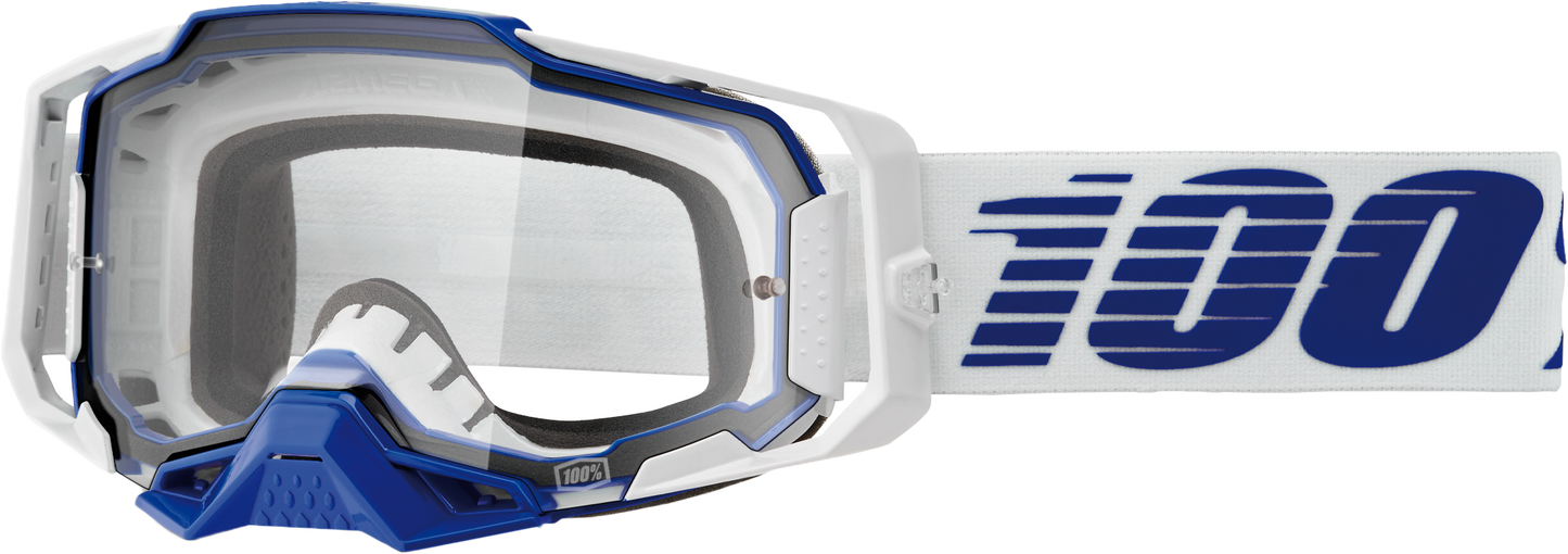 100 Percent Armega Goggle with Blue Clear Lens – Impact-Resistant MX Goggles with Ultra HD Clarity