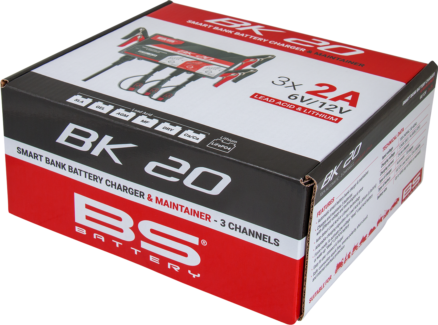 BS Battery BK20 700554 Battery Charger and Maintainer for 6V and 12V Lead Acid and Lithium Batteries