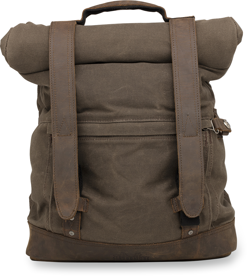 Burly Brand B15-1020D Dark Oak Roll Top Backpack with Leather Paneling and Padded Interior