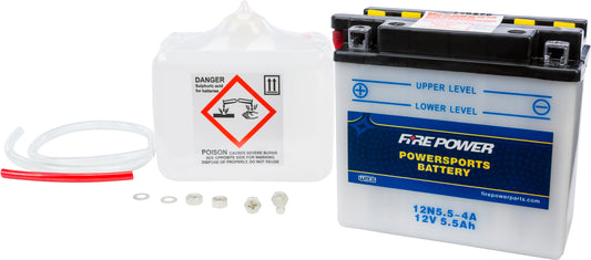 Fire Power 12N5.5-4A Motorcycle Battery with Acid Pack for Kawasaki Models