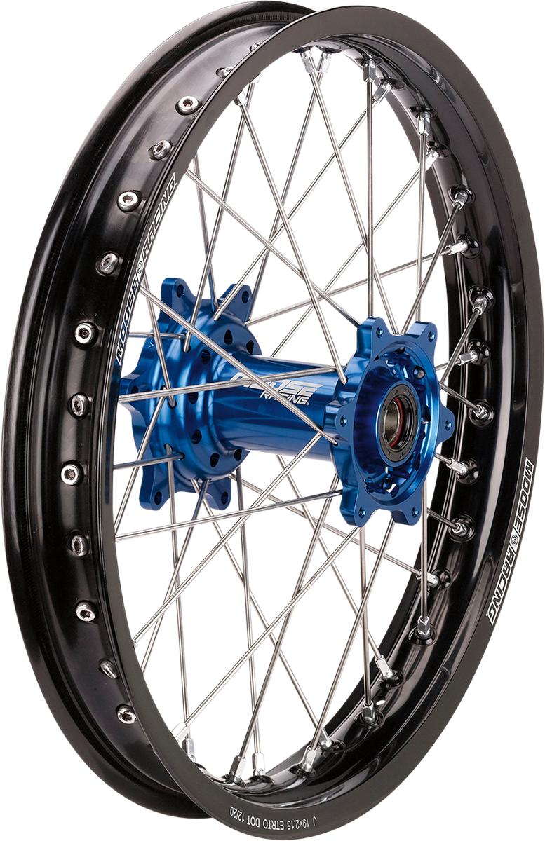 MOOSE OFFROAD SX-1 Rear Wheel Assembly for Suzuki RM / Yamaha YZ - Black Wheel with Blue Hub - 14x1.6 Part YR-16014-BKBU