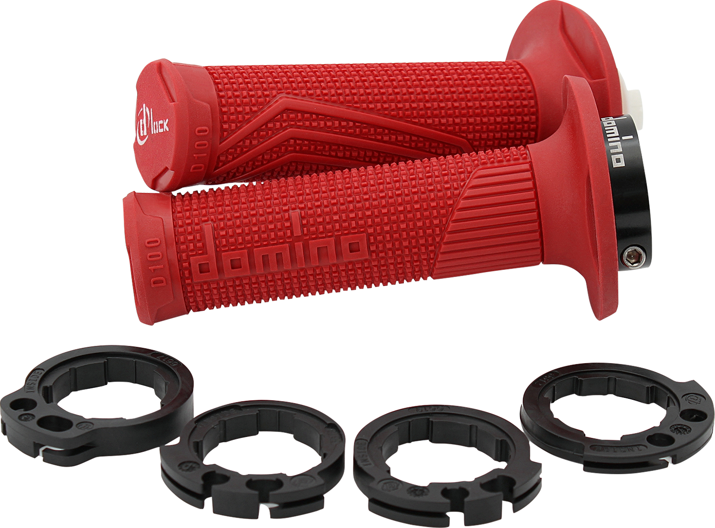DOMINO D100 D-Lock Grips - Red with High Grip Knurling and Easy Installation