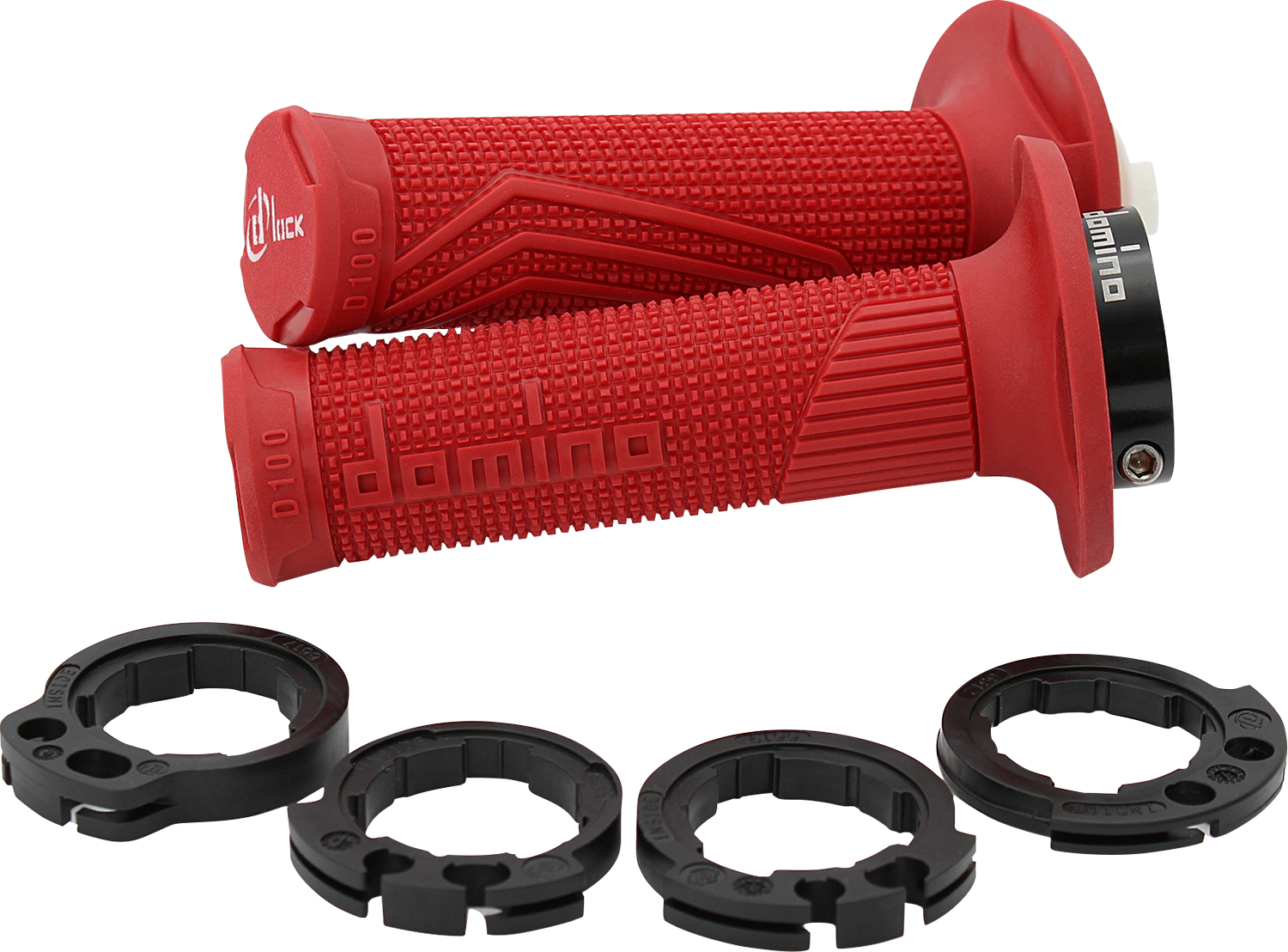 DOMINO D100 D-Lock Grips - Red with High Grip Knurling and Easy Installation