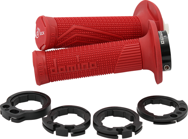 DOMINO D100 D-Lock Grips - Red with High Grip Knurling and Easy Installation