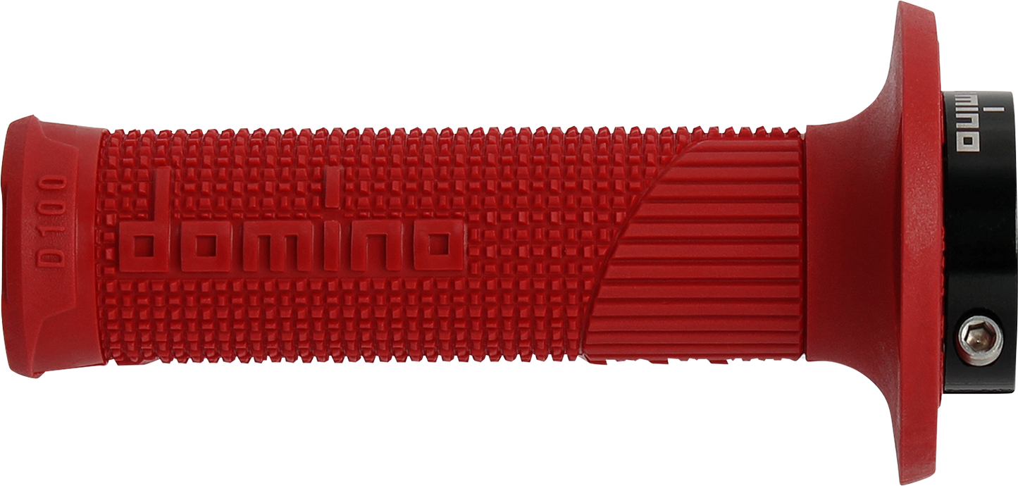 DOMINO D100 D-Lock Grips - Red with High Grip Knurling and Easy Installation