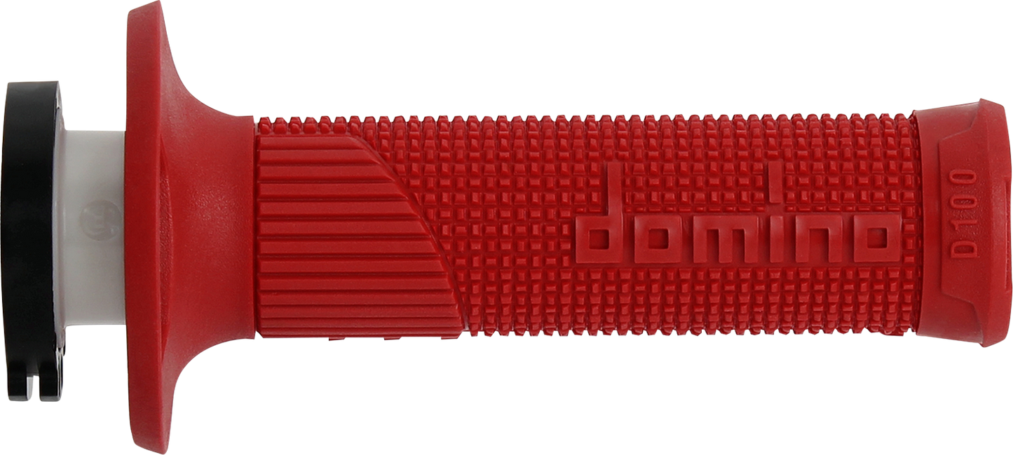 DOMINO D100 D-Lock Grips - Red with High Grip Knurling and Easy Installation