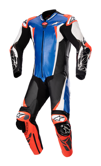 Alpinestars Racing Absolute v2 1-Piece Leather Suit - Metallic Blue/Black/White/Red Fluo, US 46 / EU 56