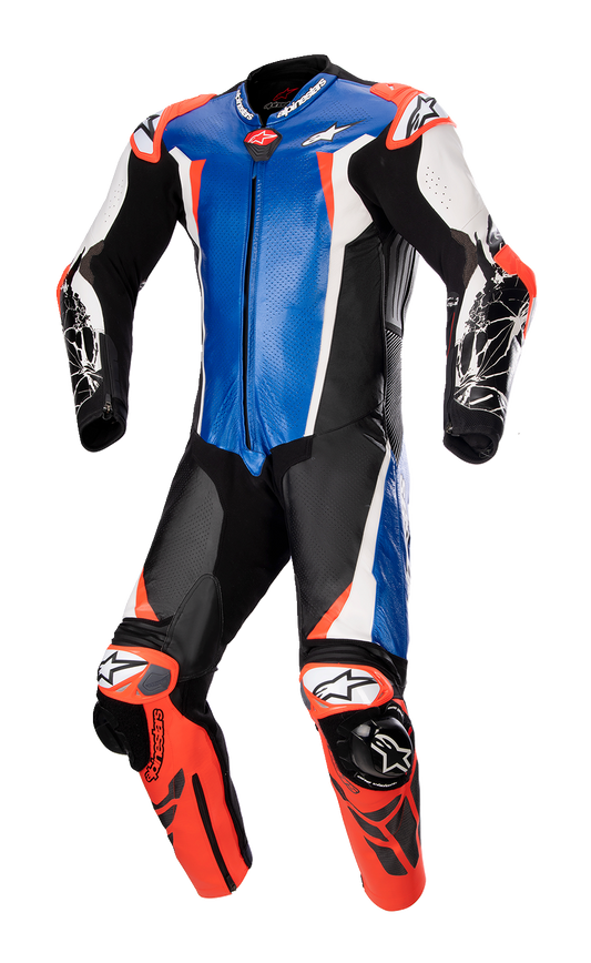 Alpinestars Racing Absolute v2 1-Piece Leather Suit - Metallic Blue/Black/White/Red Fluo, US 46 / EU 56