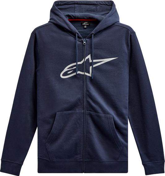 Alpinestars Ageless II Zip Hoodie Navy/Gray 2XL - Stylish Cotton-Poly Blend with Metal Eyelets and Dipped Drawcord Tips