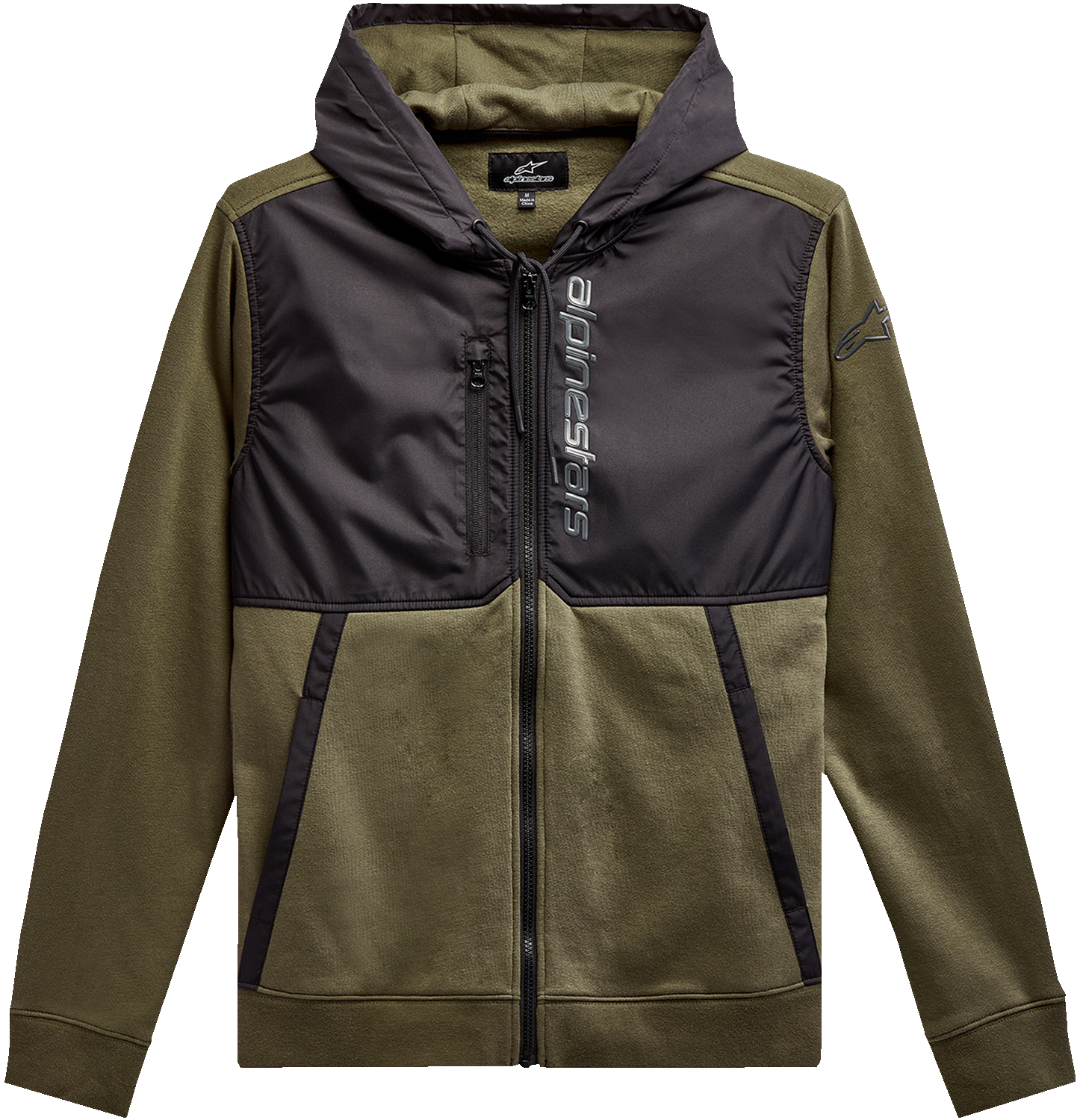 Alpinestars Aligned Zip Hoodie 2XL - Military/Black with Front Logo and Fleece Lining