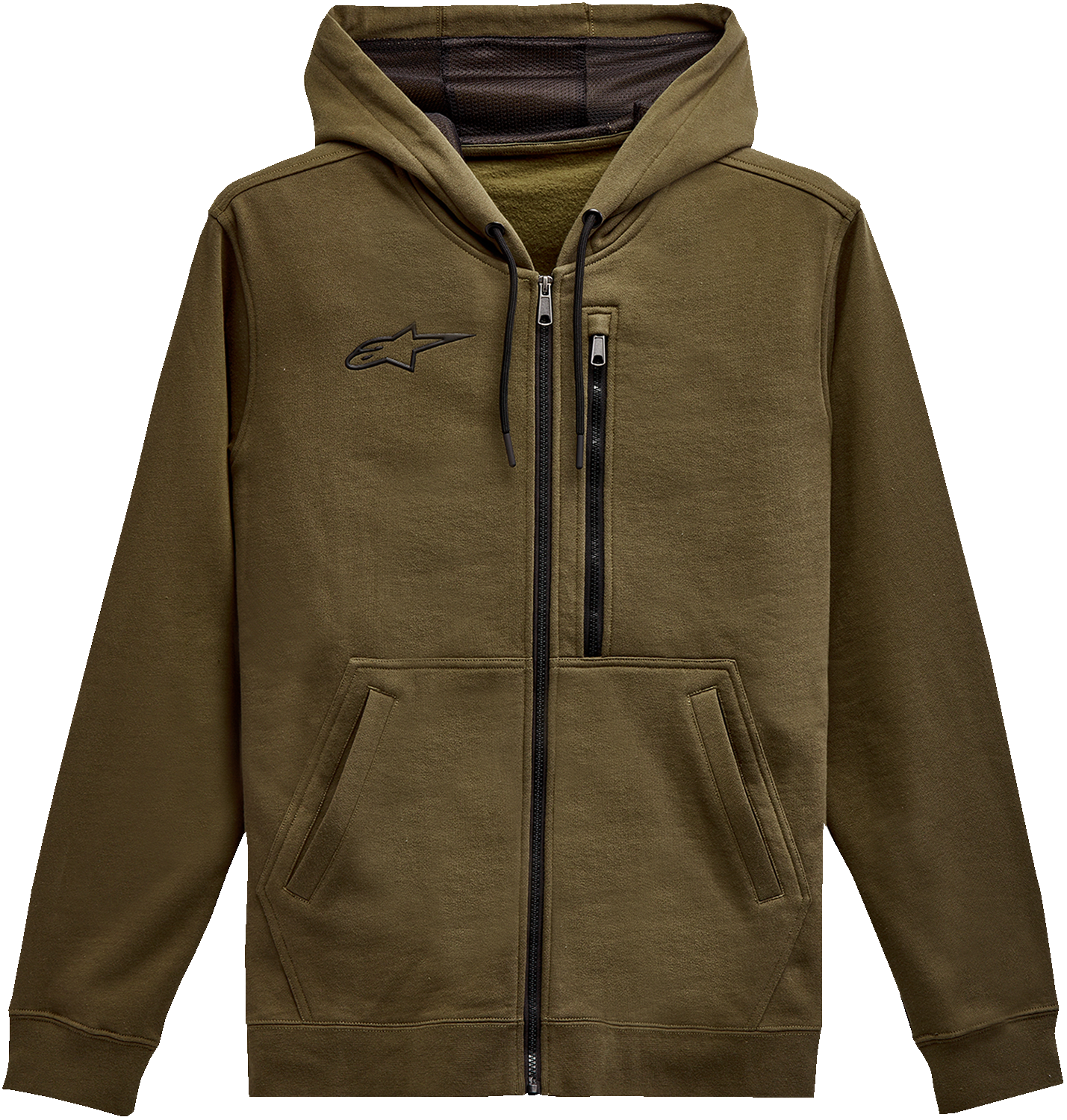 Alpinestars Asymmetrical Zip-Up Hoodie Military Size XL - Comfortable Cotton-Poly Fleece Blend