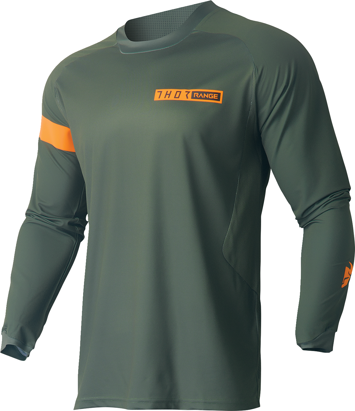 THOR Range Jersey - Army Green/Orange, Small | Performance Cycling Jersey with Breathable and Moisture-Wicking Features