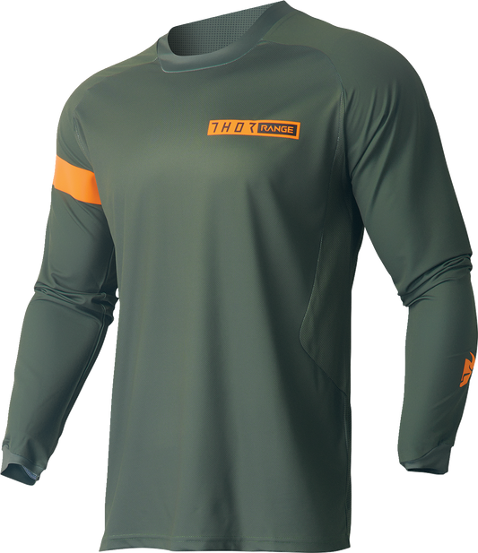 THOR Range Jersey - Army Green/Orange, Small | Performance Cycling Jersey with Breathable and Moisture-Wicking Features