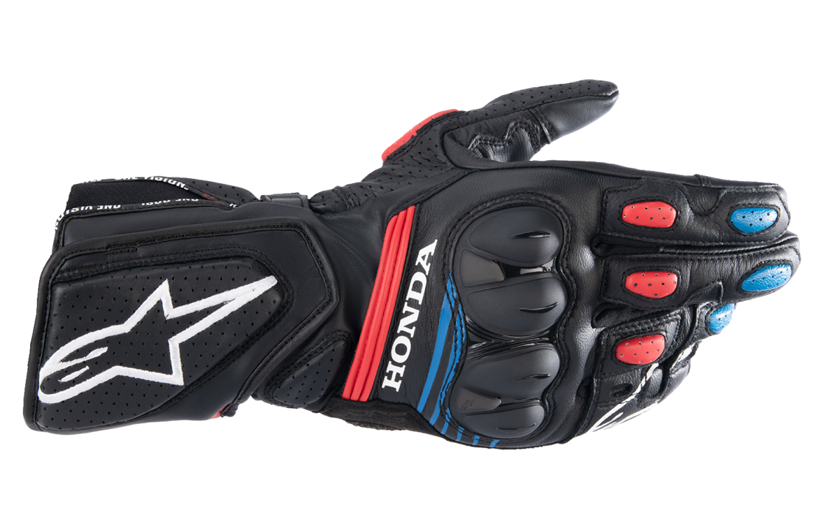 Alpinestars Honda SP-8 V3 Gloves - Large Black, Bright Red & Blue - Part 3558423-1317-L