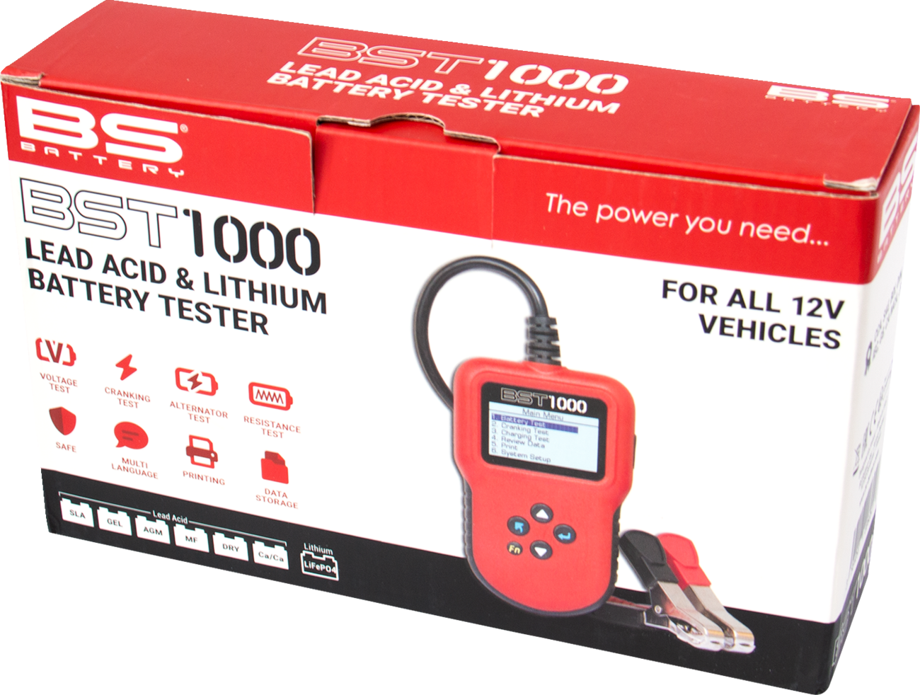 BS BATTERY BST 1000 12V Battery Tester - Comprehensive Vehicle and Motorcycle Battery Diagnostics