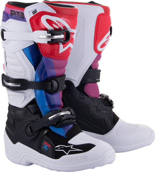 Alpinestars Youth Tech 7S Motorcycle Boots – White/Black/Rainbow, US 3 / EU 35.5, Part Number 2015017-289-3