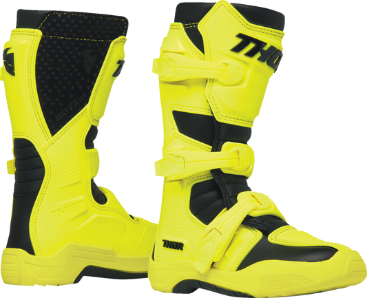 THOR Youth Blitz XR Boots - Acid/Black (US 1) - Durable Motorcycle Riding Footwear with Adjustable Straps and Steel Shank Insert
