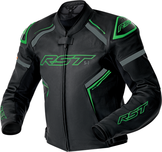 RST S1 D3o Leather Jacket Black/Grey/Flo Green Large – Durable Motorcycle Gear