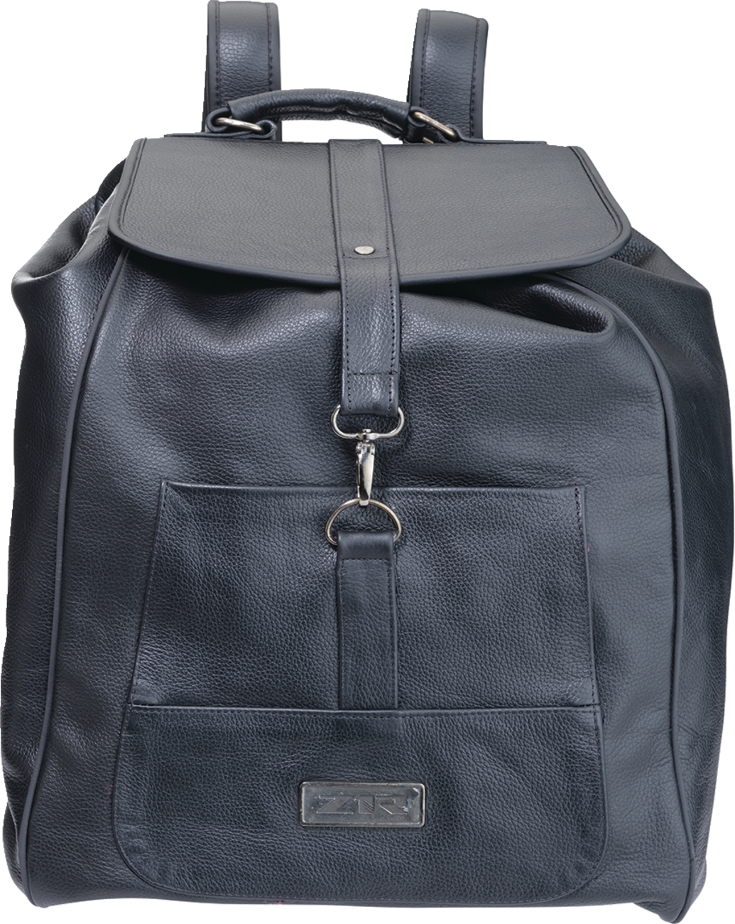 Z1R Black Leather Backpack with Adjustable Straps and Secure Closure - Part Number 3512-0310