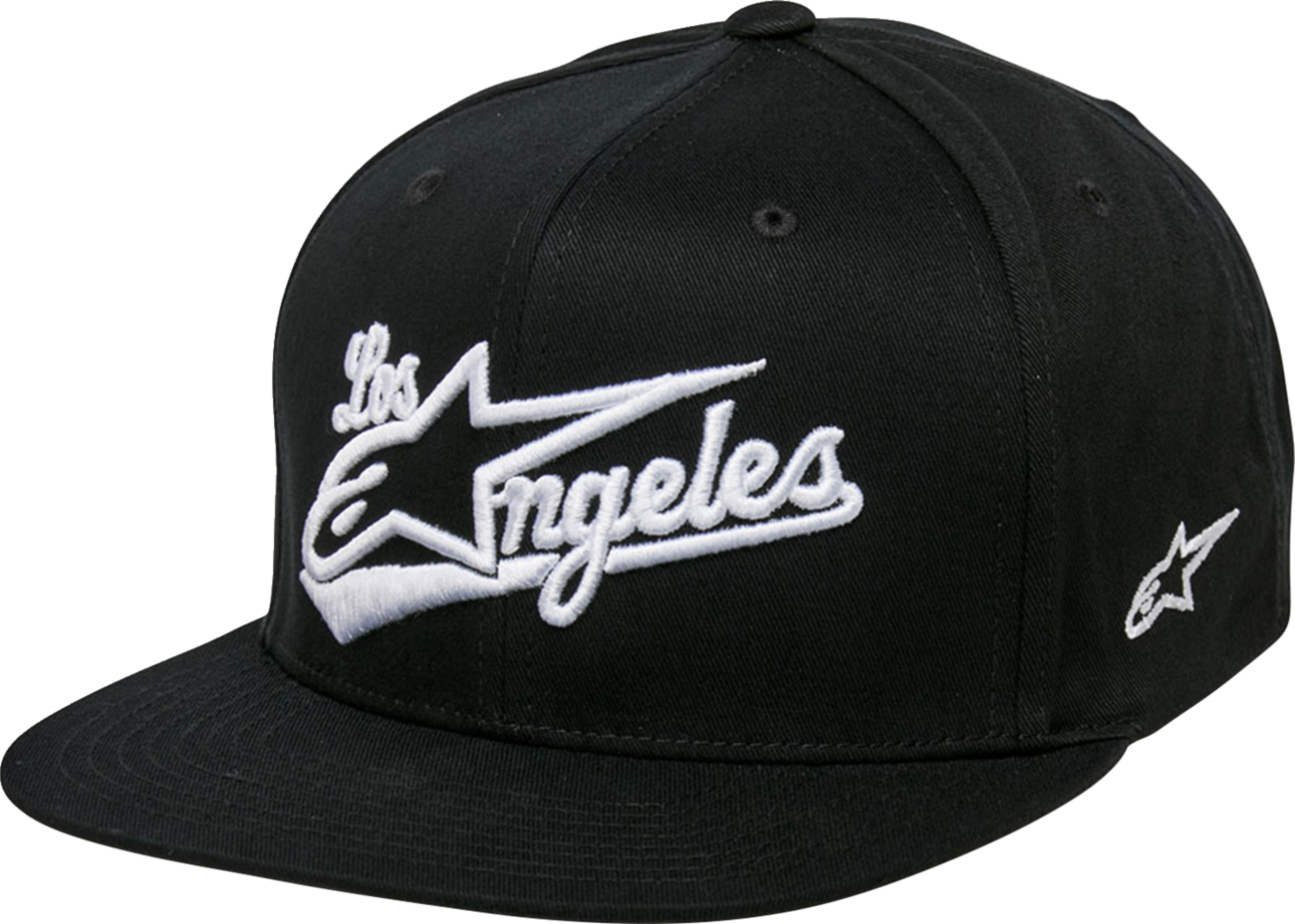 Alpinestars Los Angeles Hat - Black/White with 3D Ageless Logo Embroidery, Flat Bill, and Structured Crown
