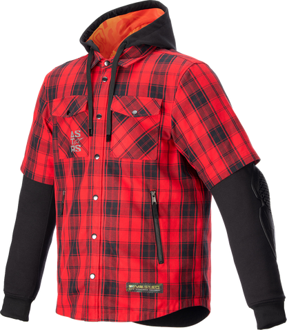 Alpinestars MO.ST.EQ Tartan Jacket 2XL - Red and Black Riding Outerwear with Detachable Hood and Armor Protection