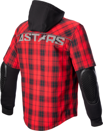 Alpinestars MO.ST.EQ Tartan Jacket 2XL - Red and Black Riding Outerwear with Detachable Hood and Armor Protection