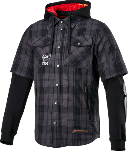 Alpinestars MO.ST.EQ Tartan Jacket Gray/Black 3XL - Versatile Riding Shirt with Detachable Hood and Armor