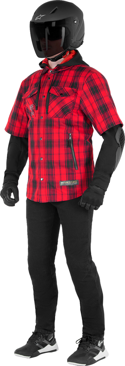 Alpinestars MO.ST.EQ Tartan Jacket - Red/Black, Medium - Motorcycle Riding Shirt with Detachable Hood and Armor
