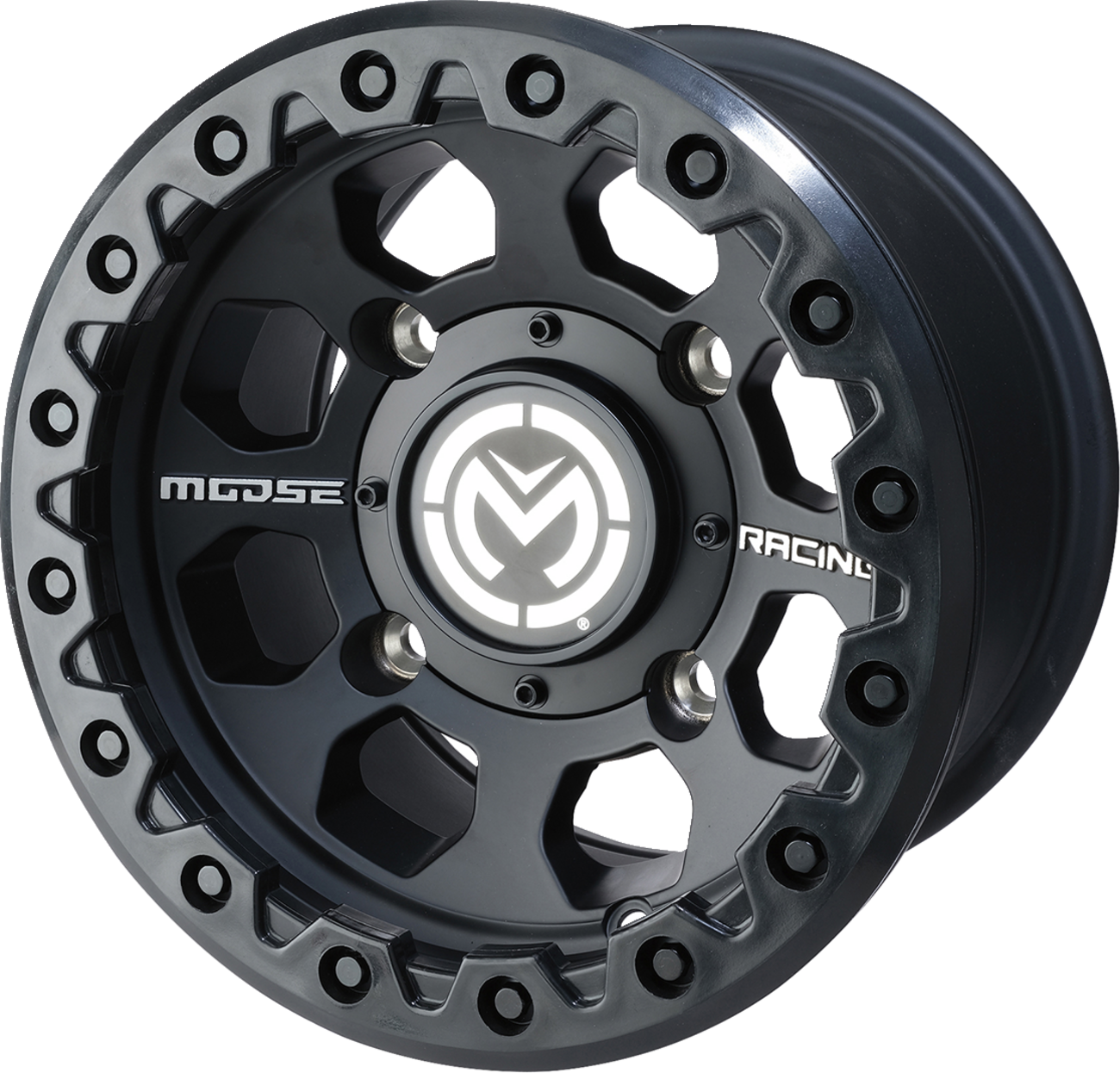 Moose Offroad 23X Front Wheel in Black with Center Caps - 12x7 4/156 4+3 Offset