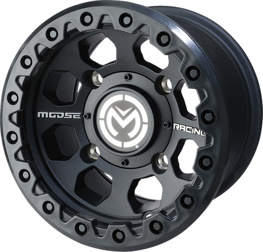 Moose Offroad 23X Rear Wheel - 12x8 Inch Black Alloy with Center Caps - 4/110 Bolt Pattern