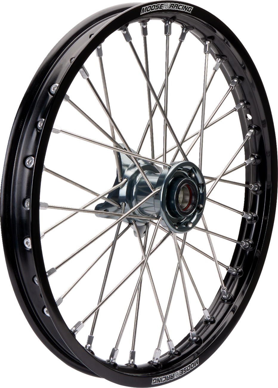 Moose Offroad SX-1 Front Wheel Assembly for Gas Gas, KTM, Husqvarna – 21x1.6 Black Wheel with Gray Hub (Part MF-16021-BKGY)