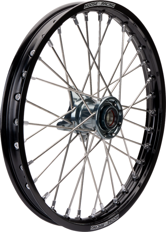Moose Offroad SX-1 Front Wheel Assembly - 17x1.4 Black Wheel with Gray Hub | Model MF-14017-BKGY
