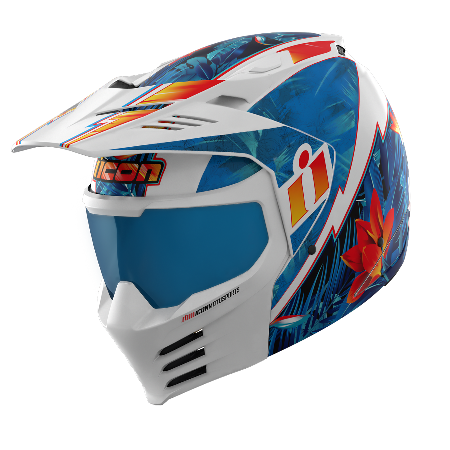 ICON Elsinore™ Helmet Kaonohi Blue 2XL - Lightweight MX Helmet with Removable Face Mask and Fog-Free Shield