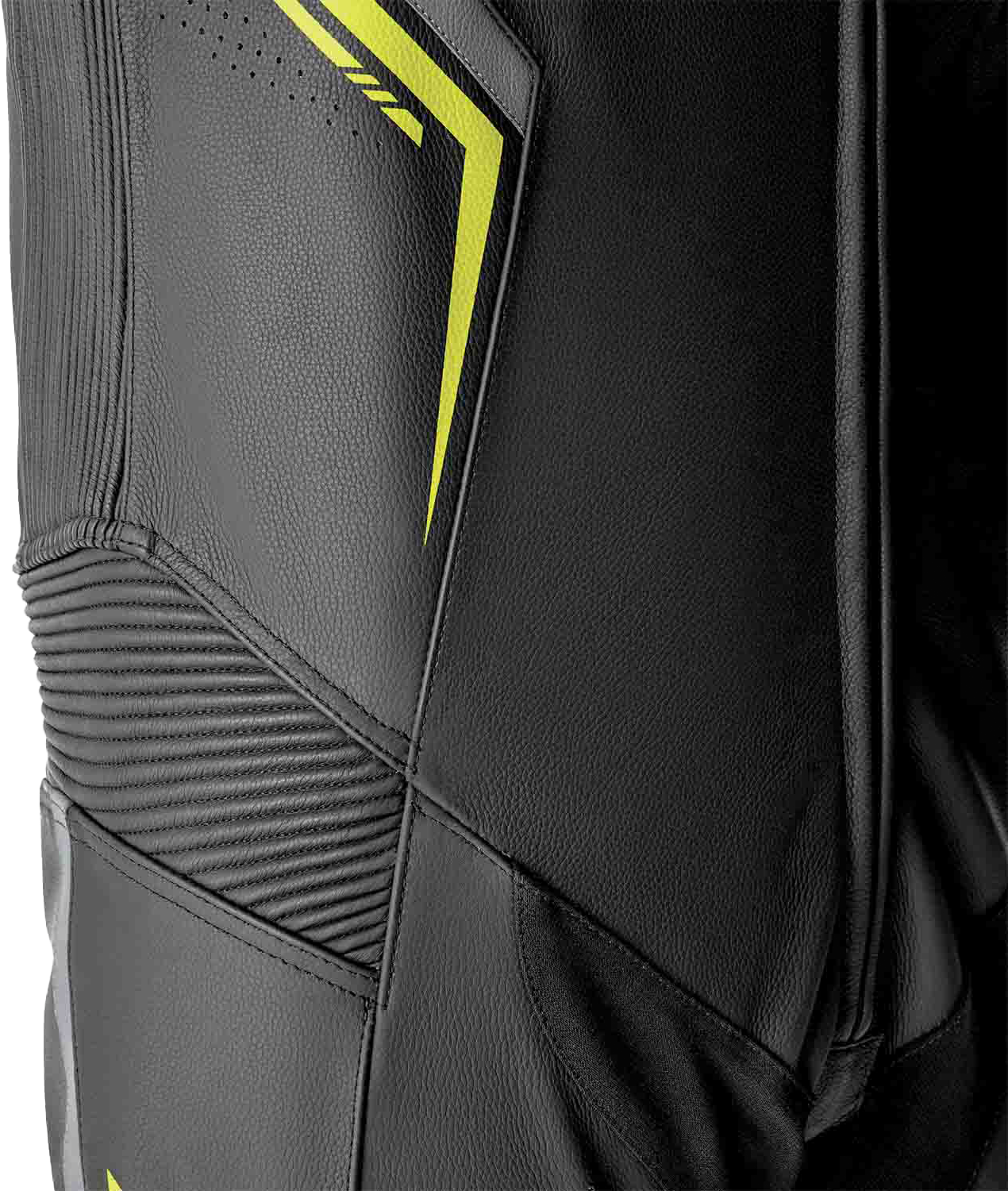RST S1 D3O Leather Suit with Level 1 Armor - Black, Gray, and Fluorescent Yellow, Size Small