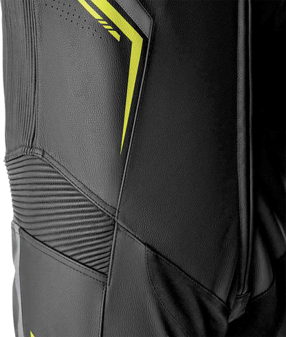RST S1 D3O Leather Suit with Level 1 Armor - Black, Gray, and Fluorescent Yellow, Size Small