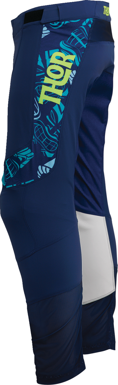 THOR Prime Aloha Pants Navy/Aqua US 33 - Lightweight Motorcycle Riding Pants with Full Grain Leather and Mesh Ventilation