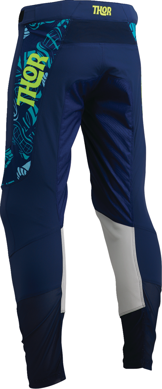 THOR Prime Aloha Pants Navy/Aqua US 33 - Lightweight Motorcycle Riding Pants with Full Grain Leather and Mesh Ventilation