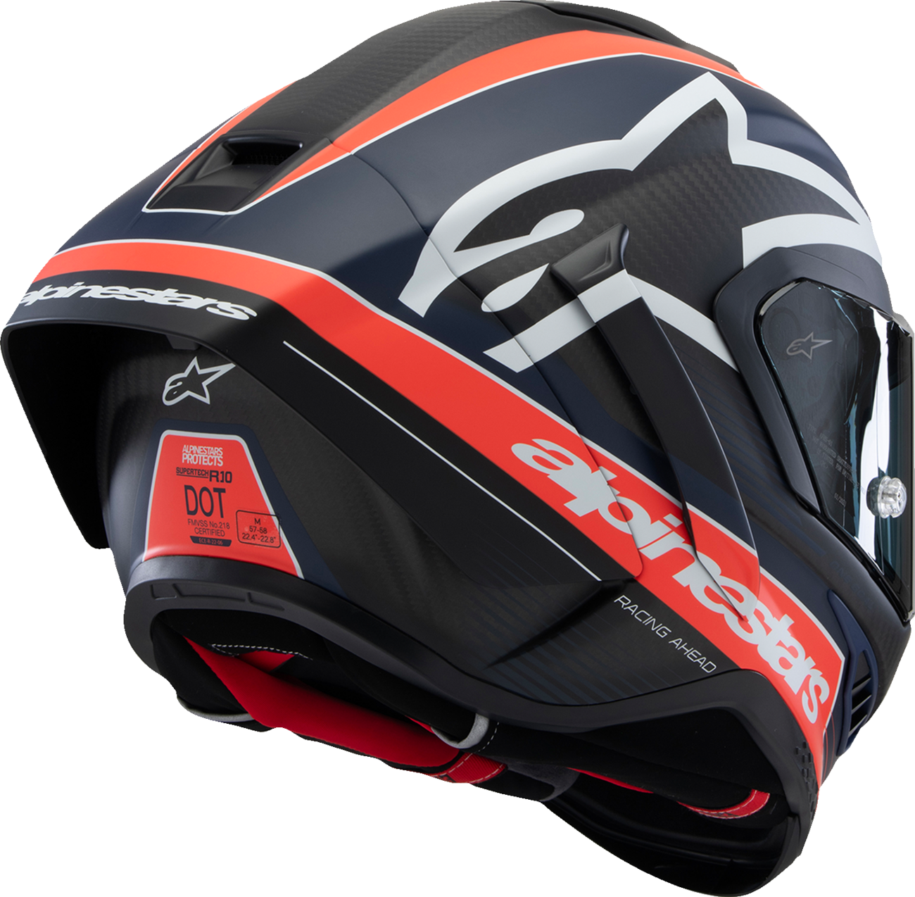 ALPINESTARS Supertech R10 Helmet - Team Matte Black, Carbon Red Fluo & Blue, Medium (Part #8200224-1383-M)