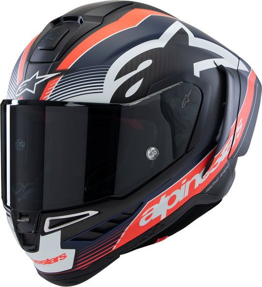 Alpinestars Supertech R10 Helmet - Team Matte Black/Carbon Red Fluo/Blue, XL (Part Number 8200224-1383-XL)