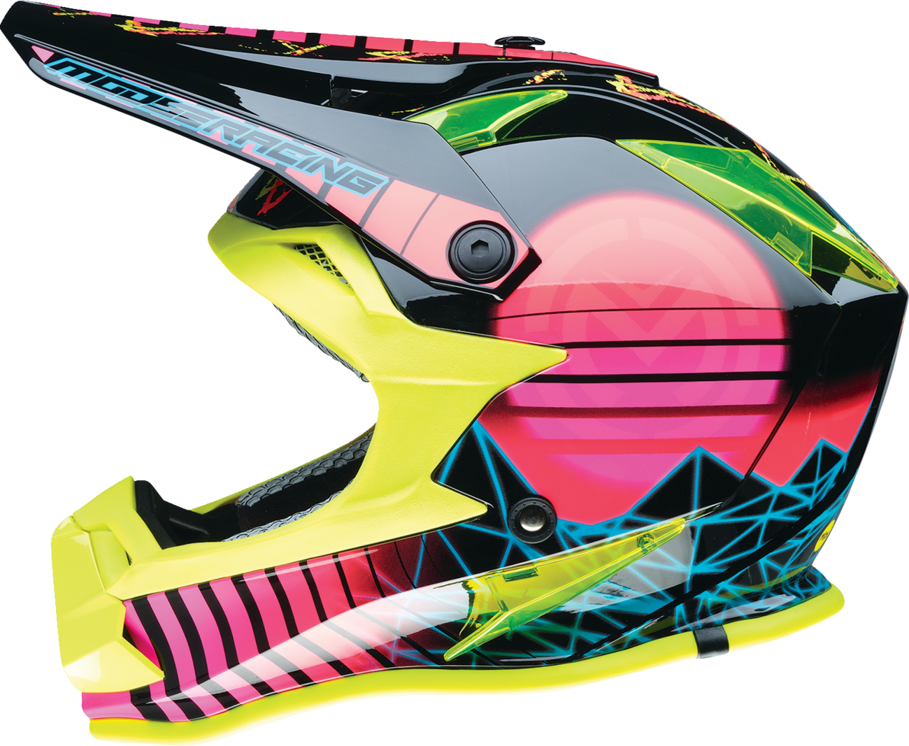 MOOSE OFFROAD Youth F.I. Helmet with MIPS® Technology - Vaporwave, Black/Pink/Yellow, Large - Part 0111-1616