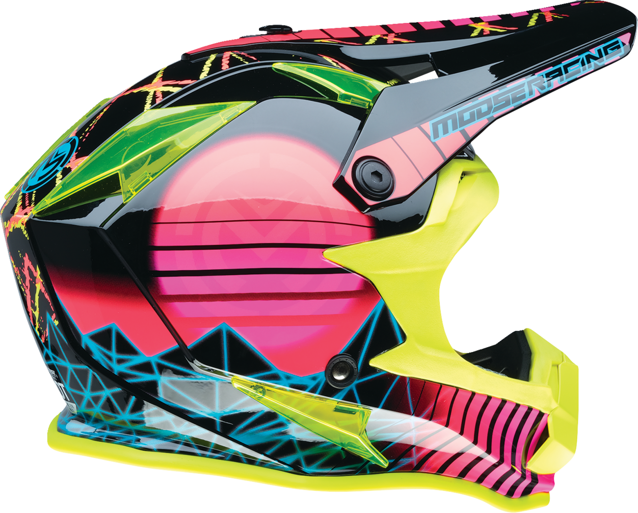 MOOSE OFFROAD Youth F.I. Helmet with MIPS® Technology - Vaporwave, Black/Pink/Yellow, Large - Part 0111-1616