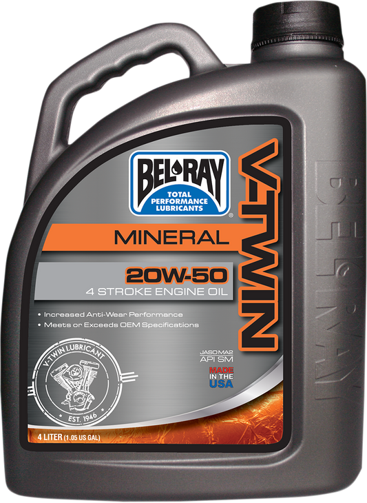 BEL-RAY V Twin Oil 20W50 - 4L (Part #96905-BT4) for V-Twin Motorcycle Engines