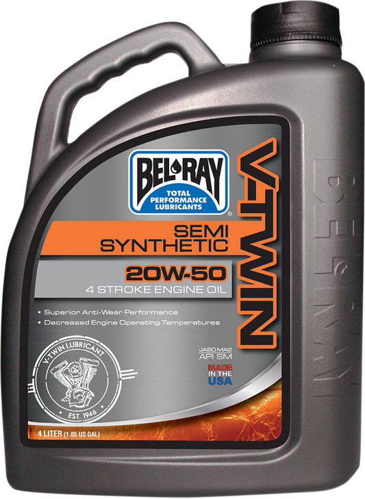 BEL-RAY V-Twin Semi-Synthetic Oil 20W-50 - 4L (Part #96910-BT4)