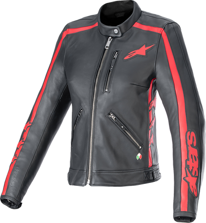 Alpinestars Stella Dyno Leather Jacket - Black/Haute Red, 2XL - Part #3113924-1346-2X
