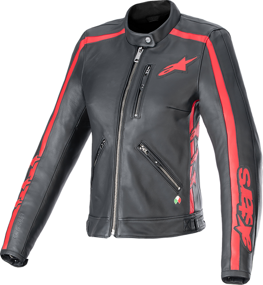 Alpinestars Stella Dyno Leather Jacket - Black/Haute Red, 2XL - Part #3113924-1346-2X