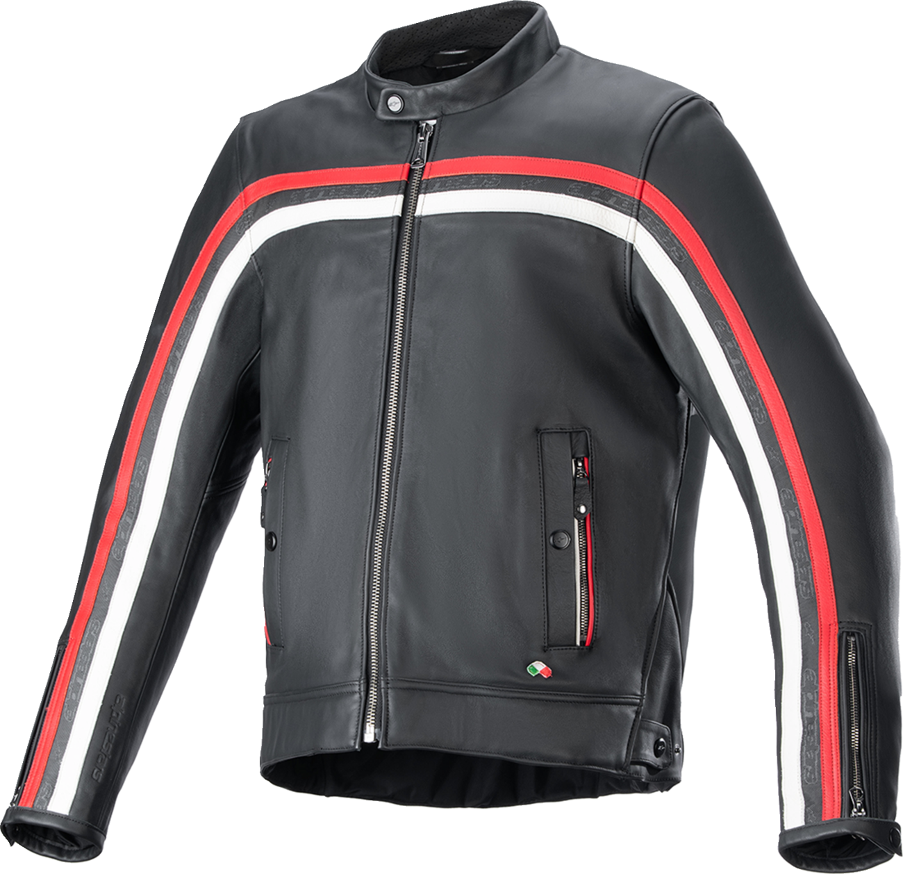 Alpinestars Dyno Leather Jacket - Black, Ruby Red & Ecru, Size Small