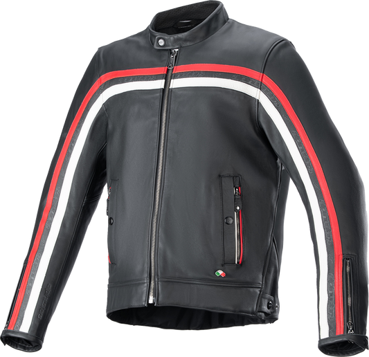 Alpinestars Dyno Leather Jacket - Black, Ruby Red & Ecru, Size Small